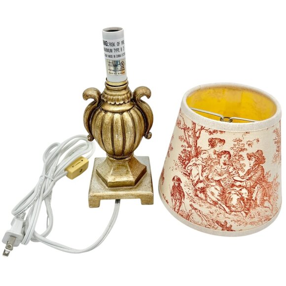 Vintage Gold Table Lamp Decorative Toile Shade Ornate Design 11 in Tall Lighting - Picture 2 of 11